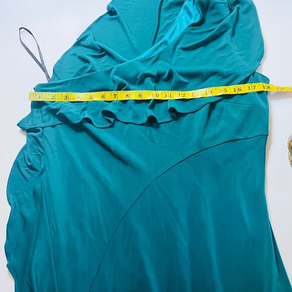 David Meister One Shoulder Ruffle Trim Maxi Dress Size 14 NWT Green - Picture 9 of 11